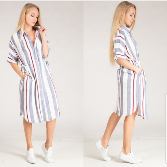Multi Color Stripe Shirt Dress - Picture 2 of 4